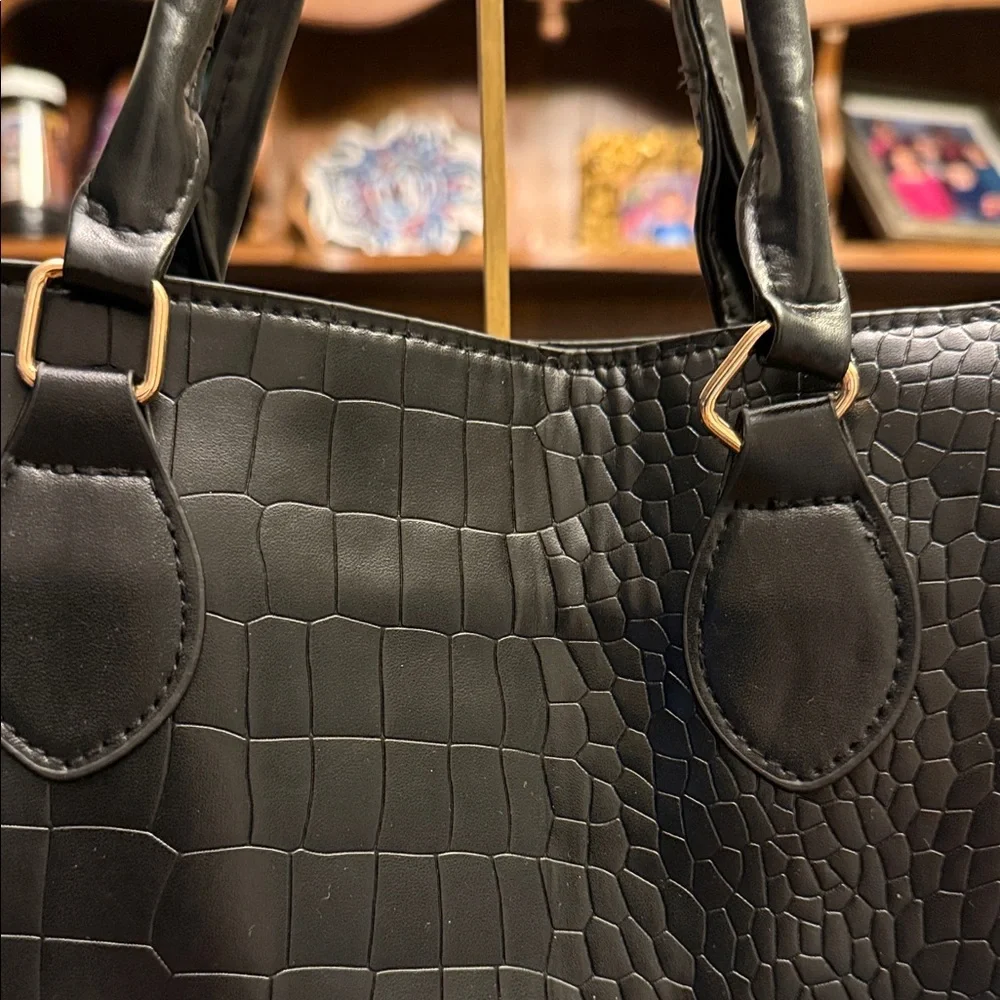 Classic Black Croc-Embossed Tote Bag